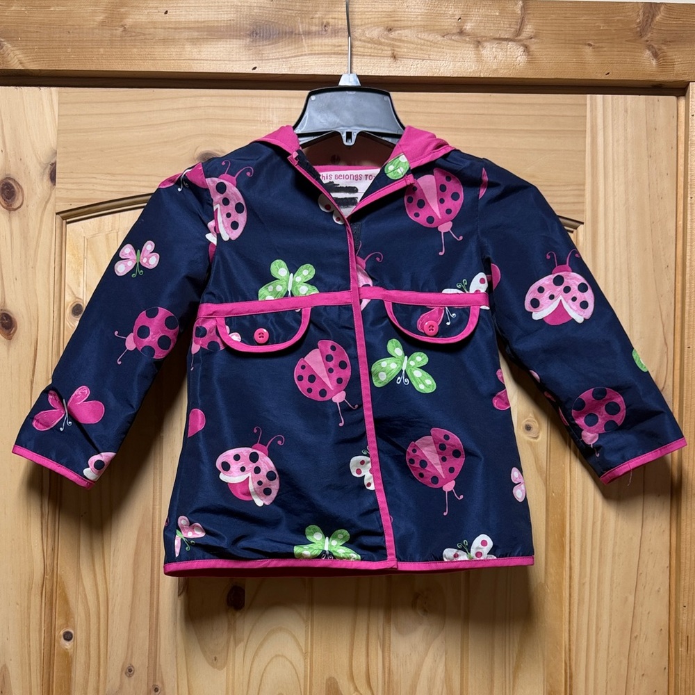 Gymboree Girl’s XS Lined Rain Jacket Windbreaker Ladybugs